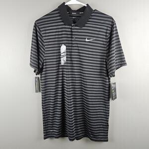 Nike Dri-Fit Striped Golf Polo Black Grey Activewear Mens Size S
